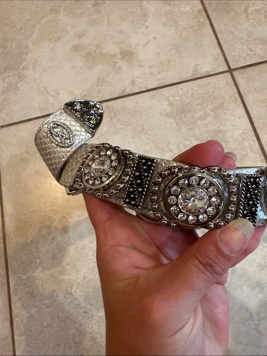 NWT! Christine Alexander Silver Leather Rhinestone Buckle Western Belt M Cowgirl main image 4